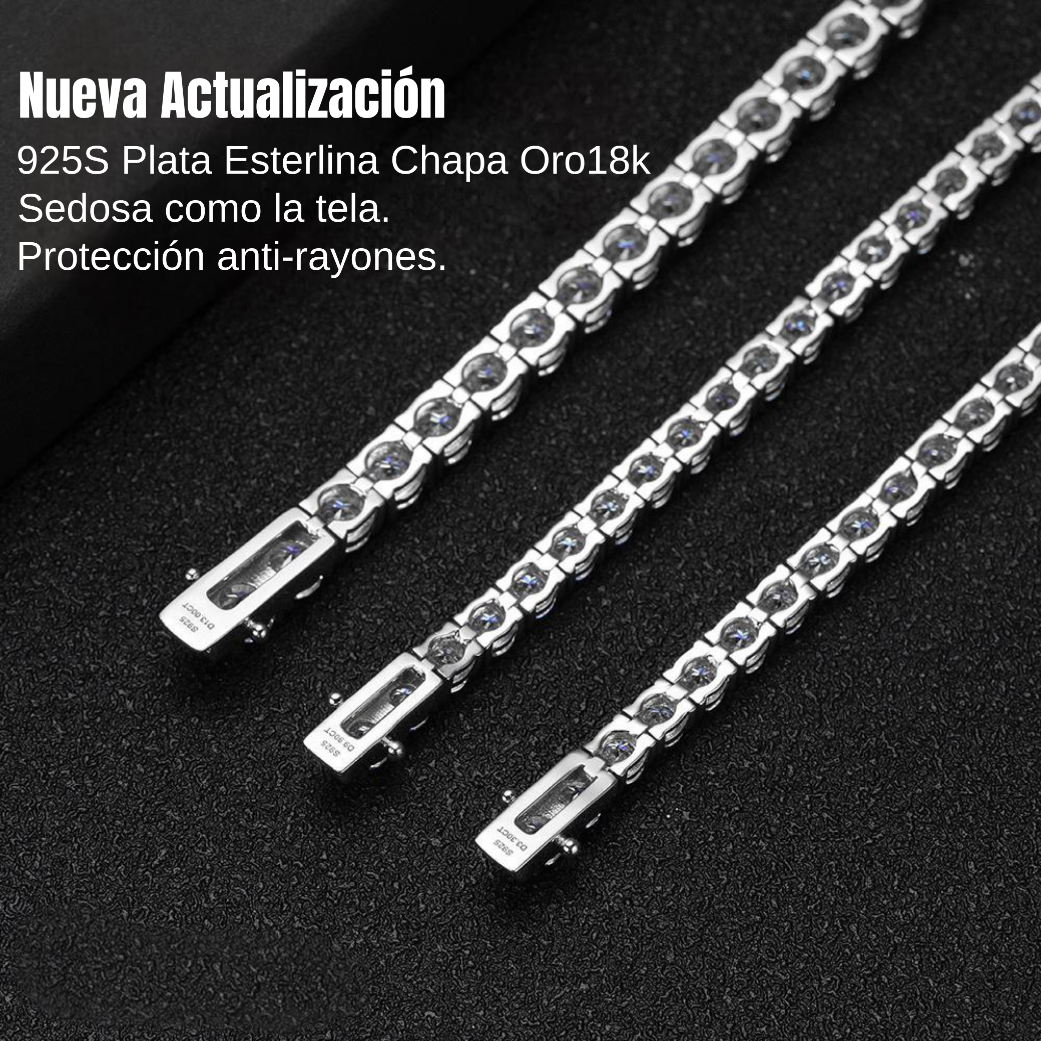 Brazalete Cuadro con Diamantes Moissanita  VVS1 925 Plata con Oro