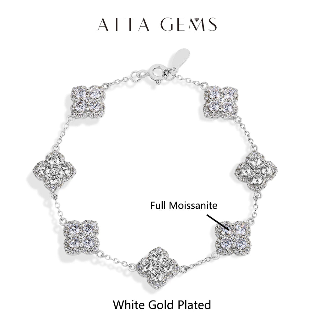 Brazalete Flor de Suerte con Diamantes Moissanita  VVS1  925 Plata 925 con Oro 