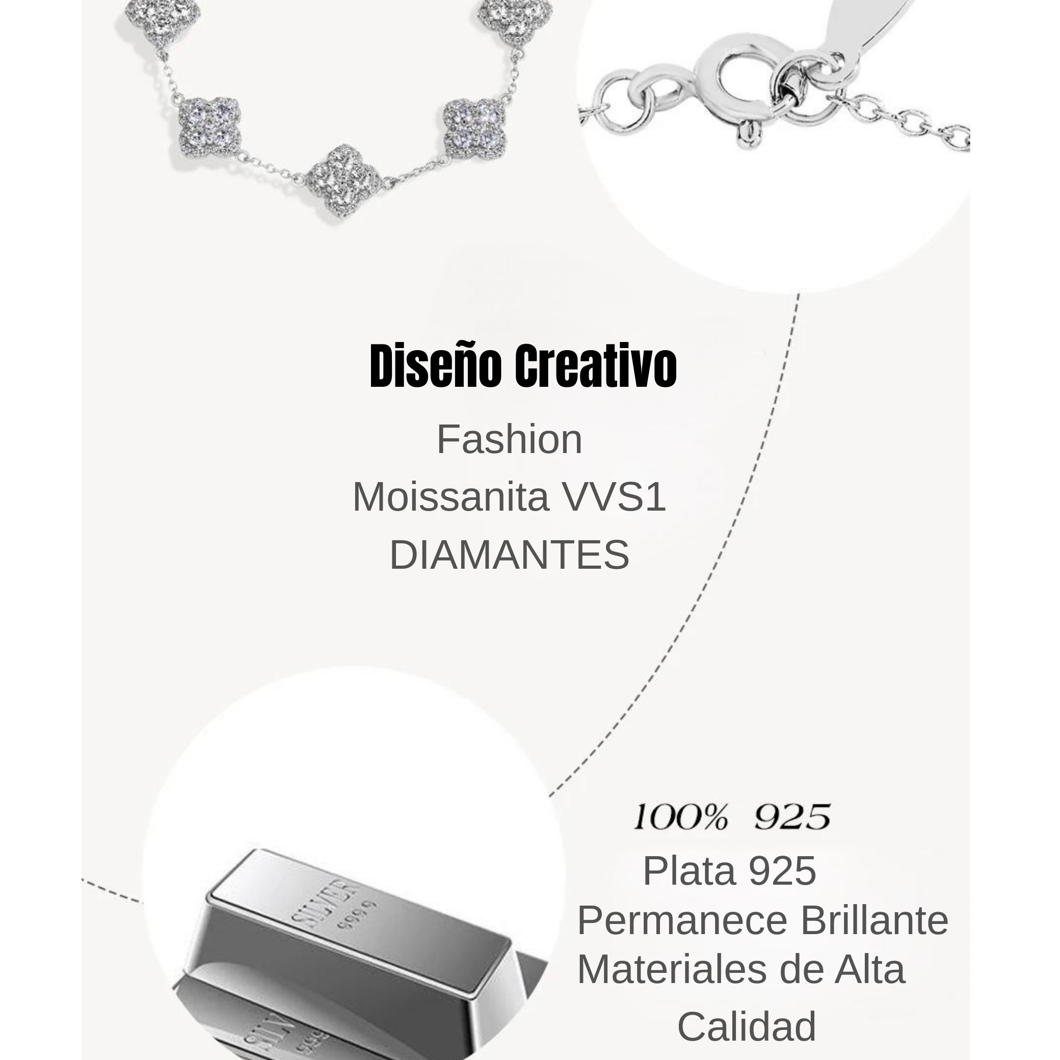Brazalete Flor de Suerte con Diamantes Moissanita  VVS1  925 Plata con Oro