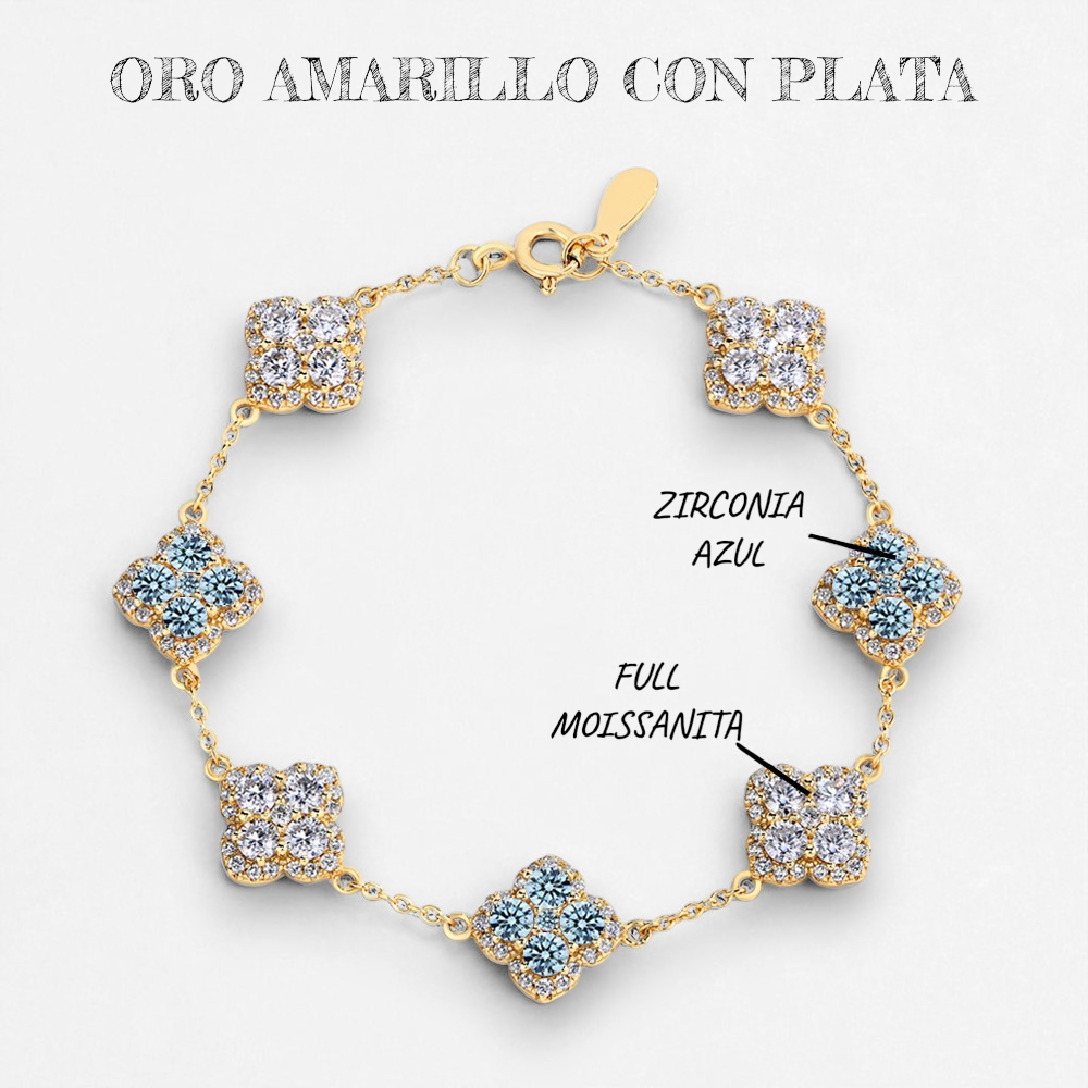 Brazalete Flor de Suerte con Diamantes Moissanita  VVS1  925 Plata 925 con Oro 