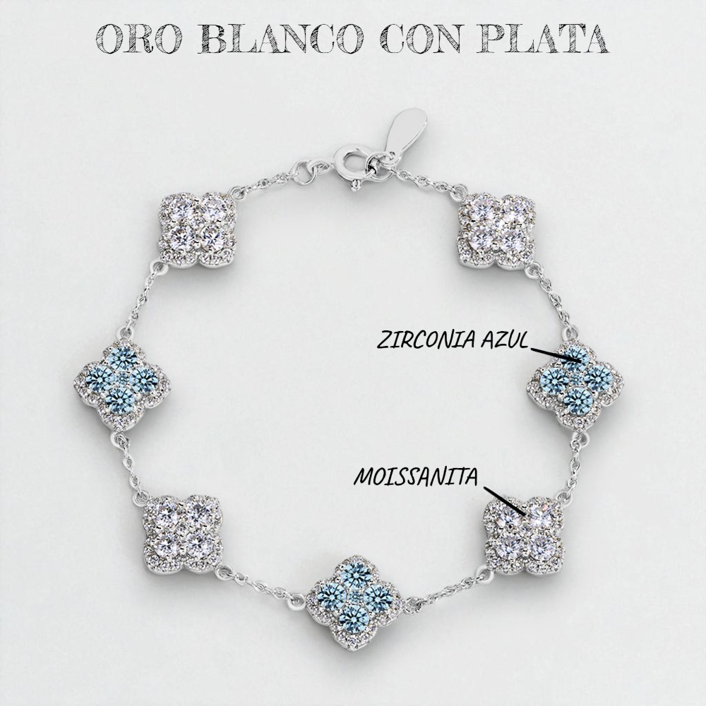 Brazalete Flor de Suerte con Diamantes Moissanita  VVS1  925 Plata 925 con Oro 