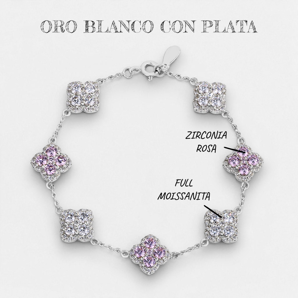 Brazalete Flor de Suerte con Diamantes Moissanita  VVS1  925 Plata 925 con Oro 