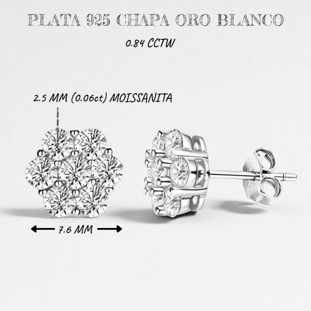 Aretes Flor de Suerte 2.5/3/5Mm Diamantes VVS1 Moissanita GRA Certificados de Plata Esterlina 925 con Oro.