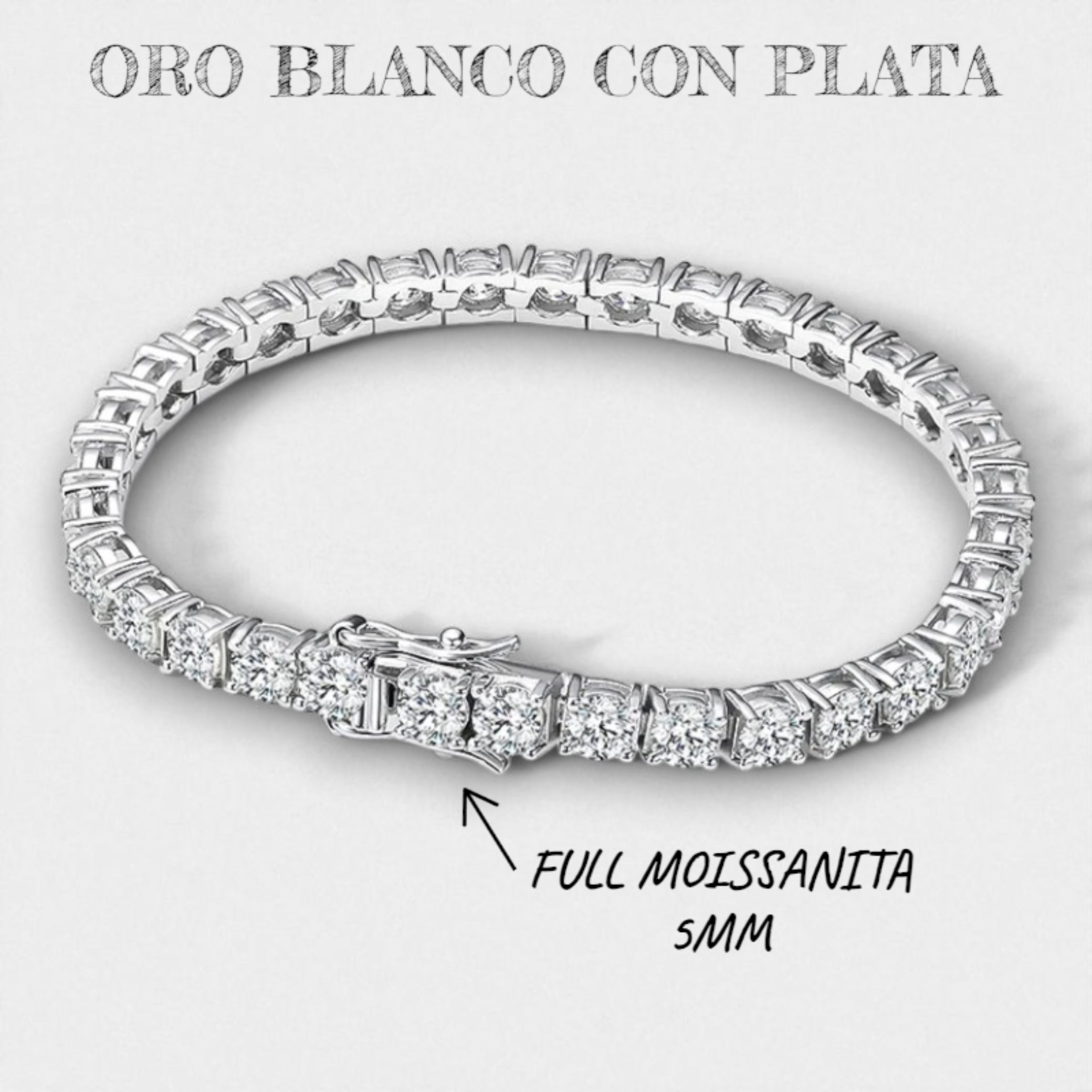 Brazalete Cuadro con Diamantes Moissanita  VVS1 925 Plata con Oro