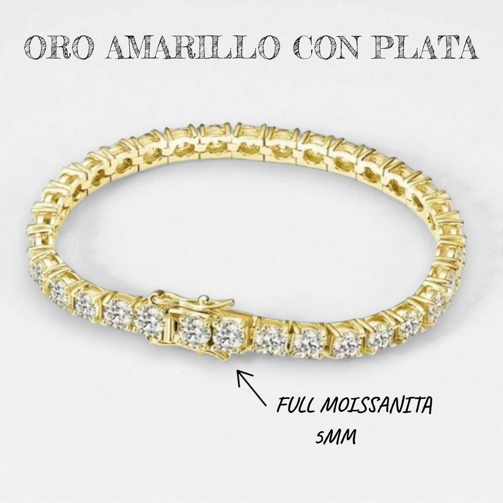 Brazalete Cuadro con Diamantes Moissanita  VVS1 925 Plata con Oro
