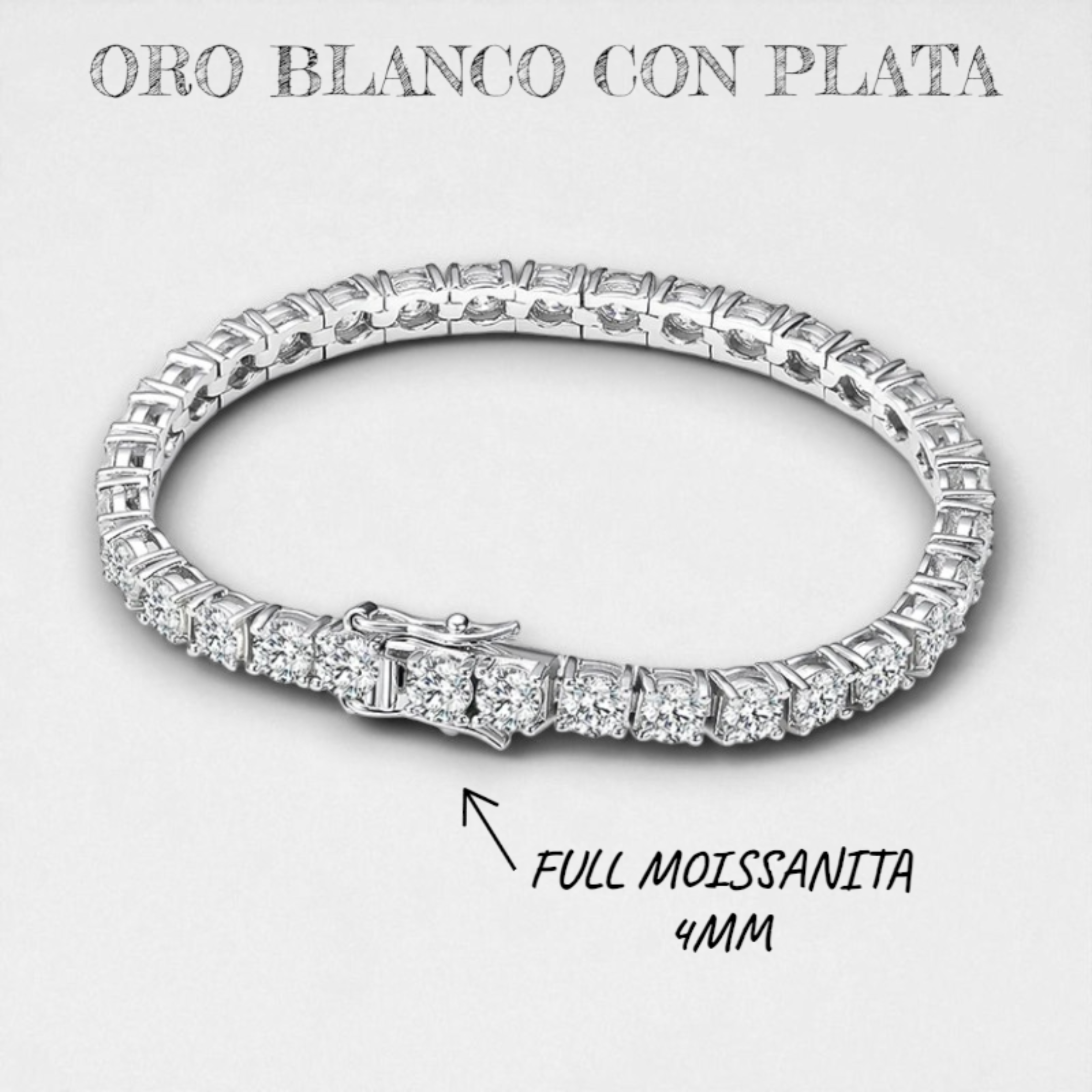 Brazalete Cuadro con Diamantes Moissanita  VVS1 925 Plata con Oro