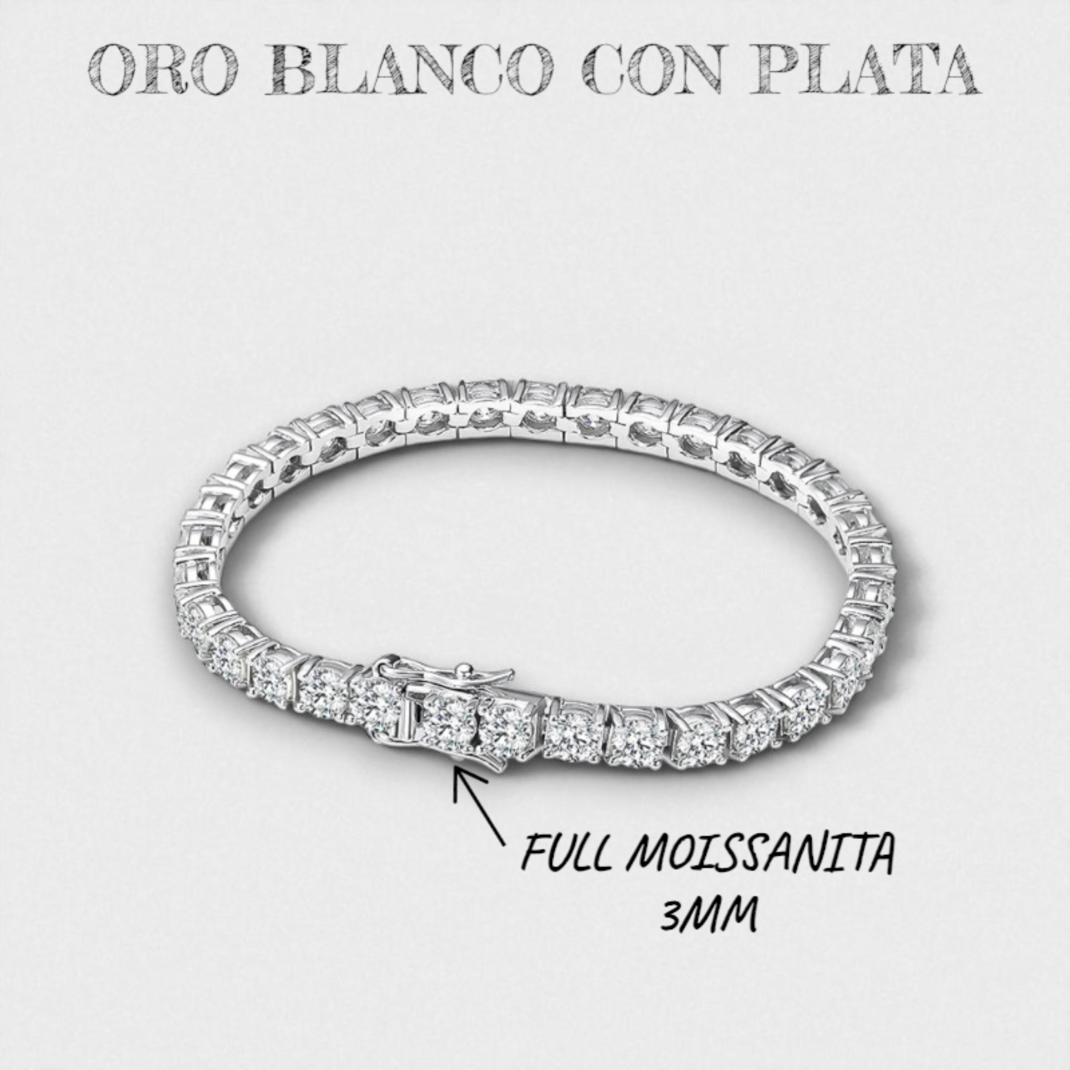 Brazalete Cuadro con Diamantes Moissanita  VVS1 925 Plata con Oro