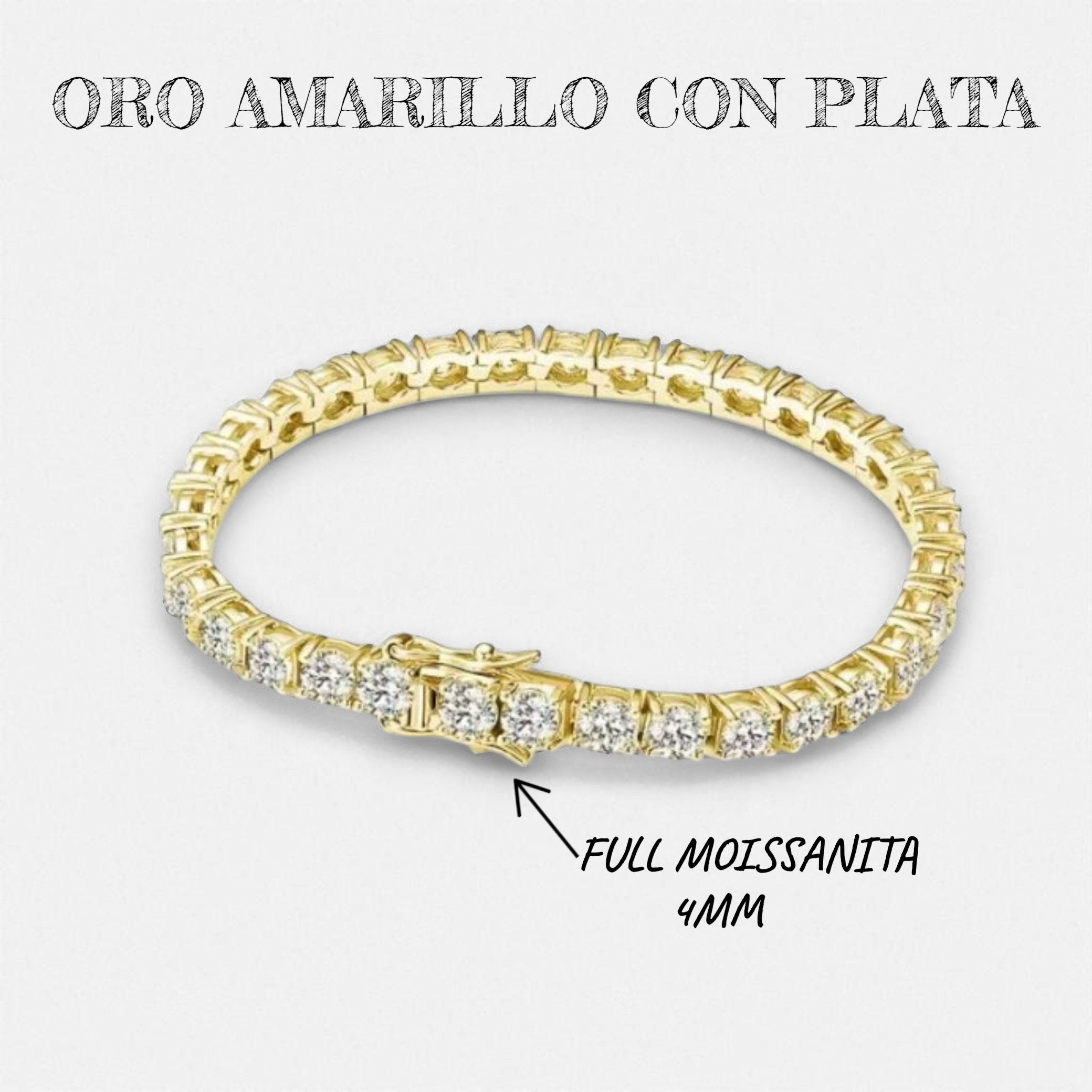 Brazalete Cuadro con Diamantes Moissanita  VVS1 925 Plata con Oro
