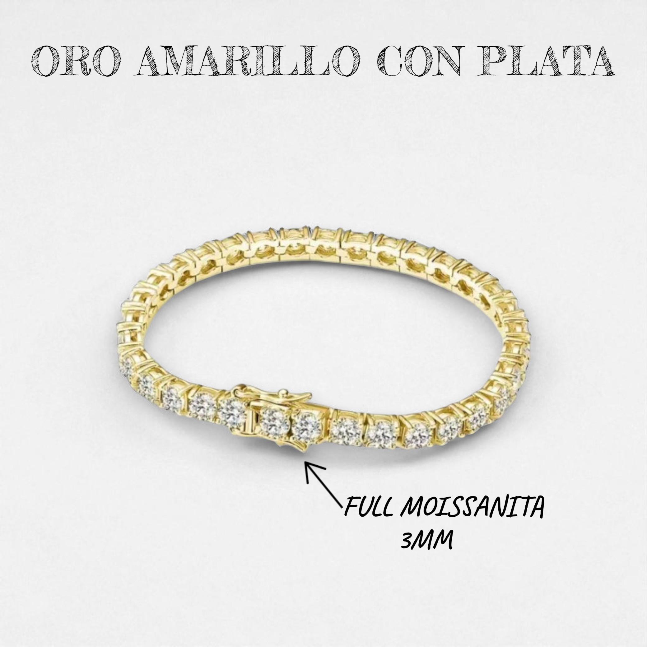 Brazalete Cuadro con Diamantes Moissanita  VVS1 925 Plata con Oro