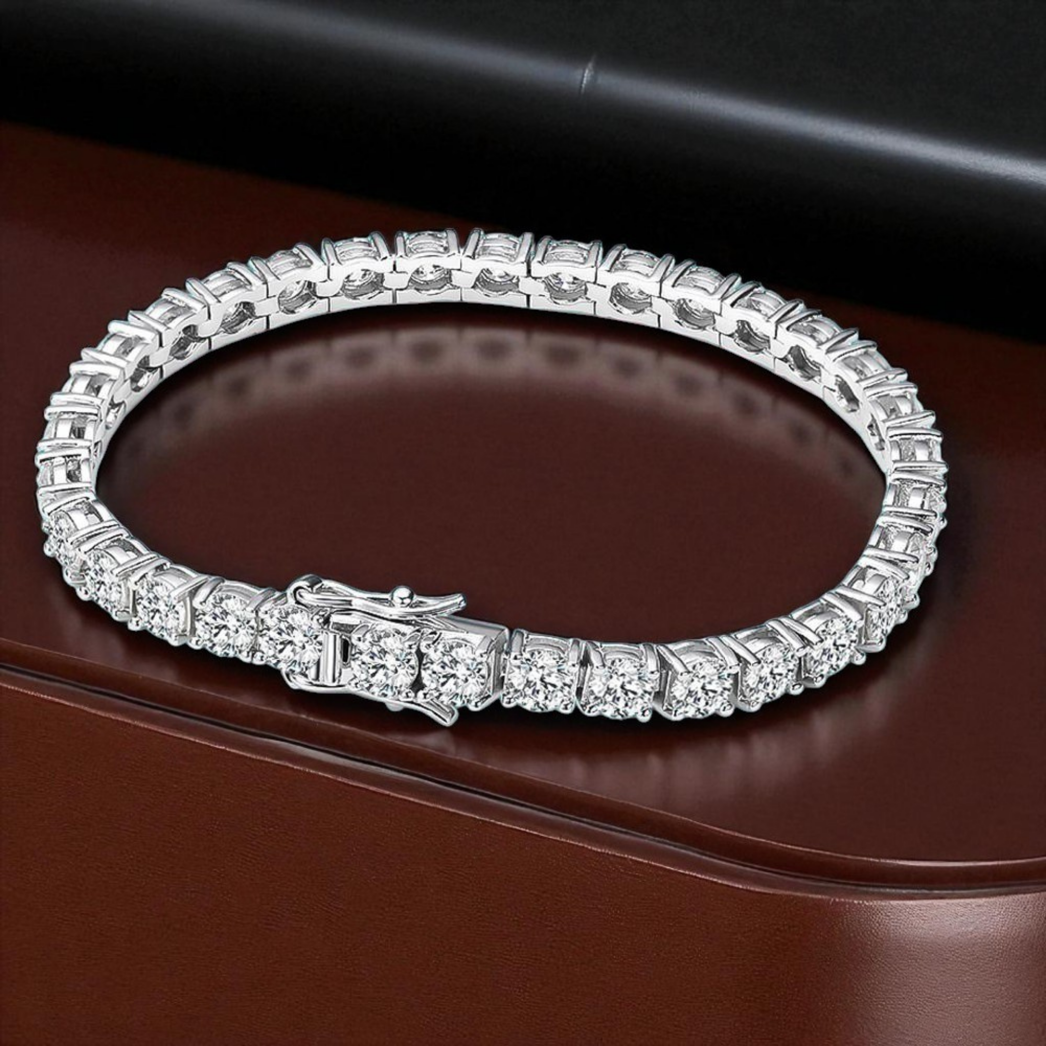 Brazalete Cuadro con Diamantes Moissanita  VVS1 925 Plata con Oro