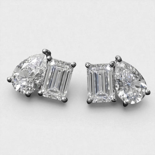 Aretes Gota-Cuadro con Diamantes Moissanita VVS1 925 Plata con Oro.