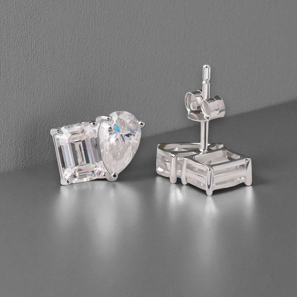 Aretes Gota-Cuadro con Diamantes Moissanita VVS1 925 Plata con Oro.