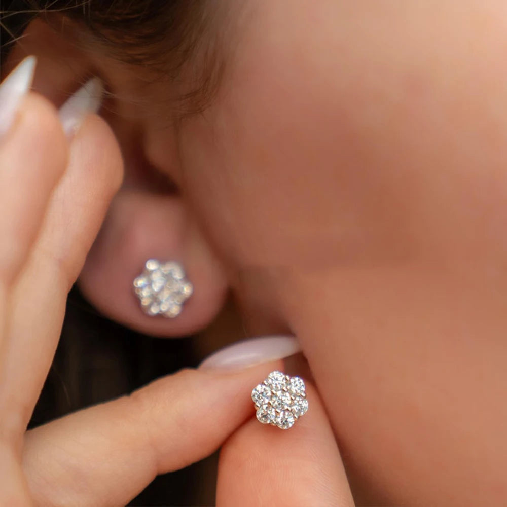 Aretes Flor de Suerte 2.5/3/5Mm Diamantes VVS1 Moissanita GRA Certificados de Plata Esterlina 925 con Oro.