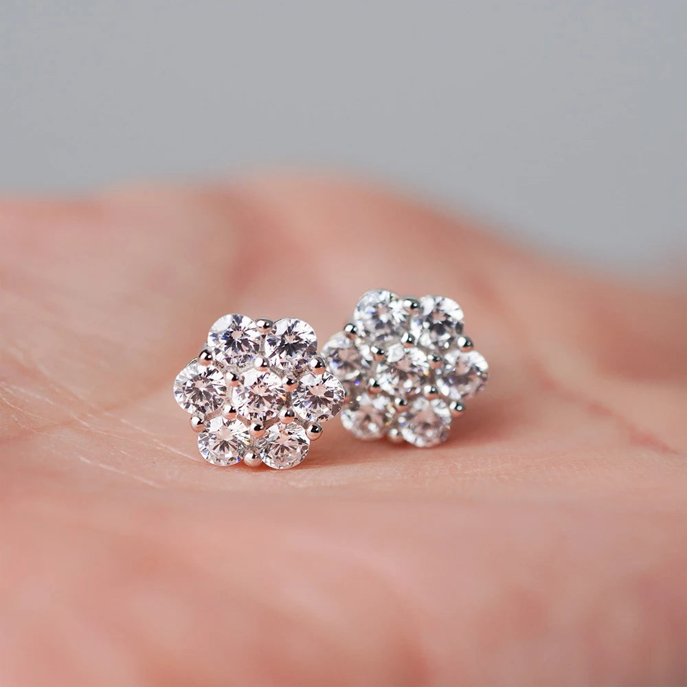 Aretes Flor de Suerte 2.5/3/5Mm Diamantes VVS1 Moissanita GRA Certificados de Plata Esterlina 925 con Oro.