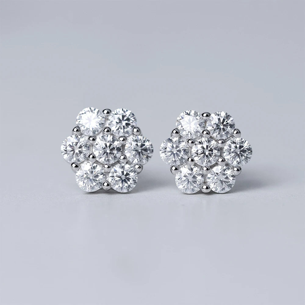 Aretes Flor de Suerte 2.5/3/5Mm Diamantes VVS1 Moissanita GRA Certificados de Plata Esterlina 925 con Oro.
